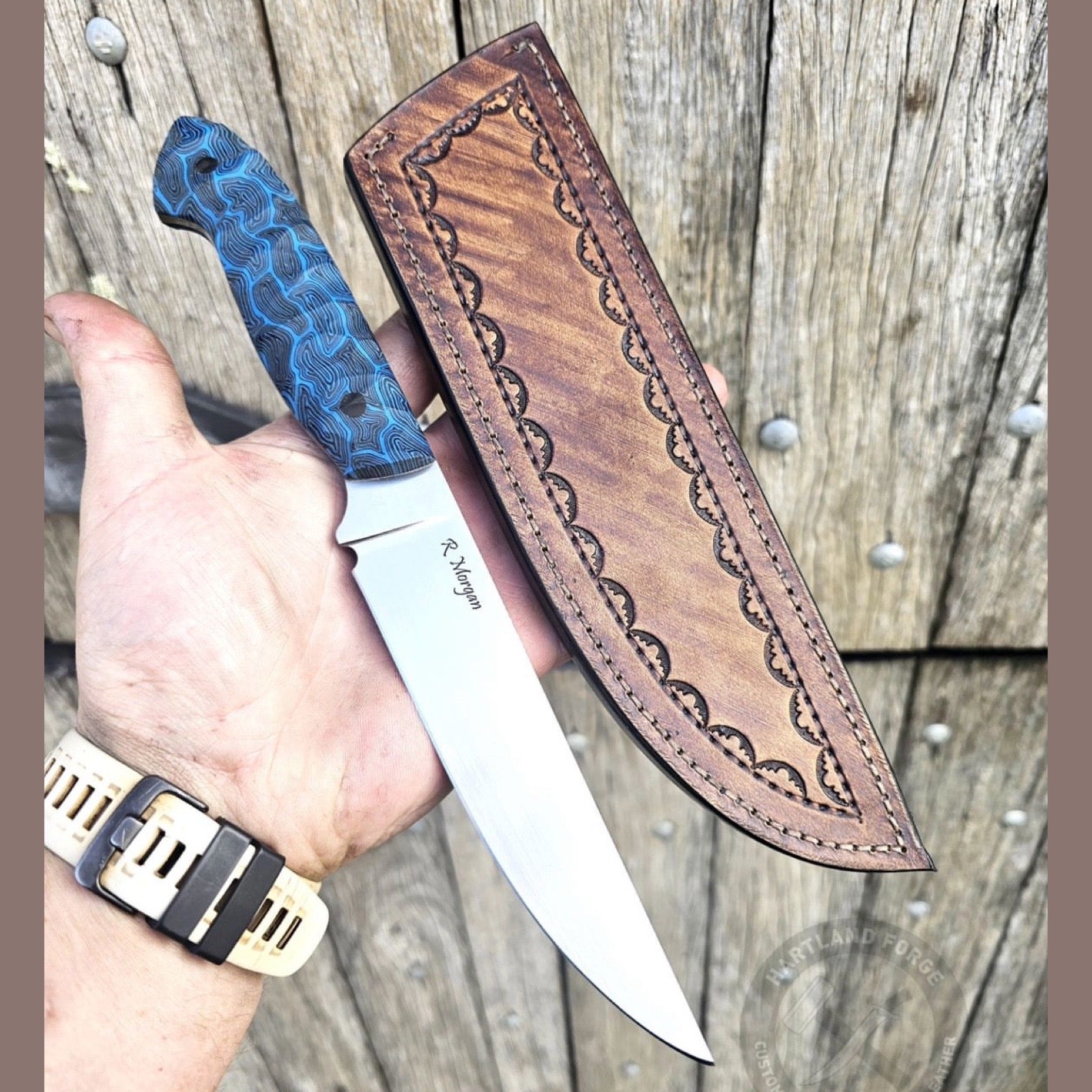 Damascus G10 Black/Blue Wave Scales (8 x 47 x 130mm)