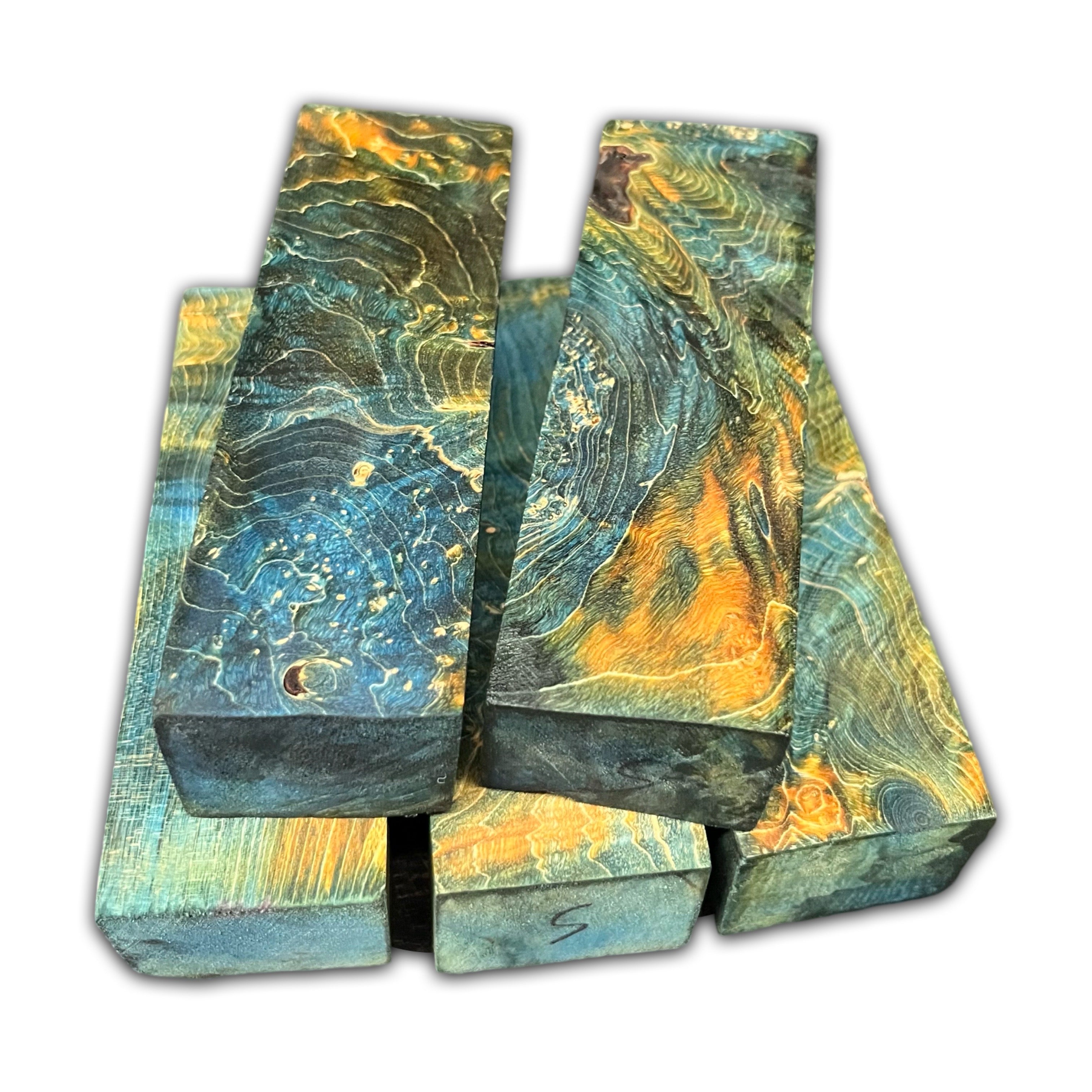 Blue & Yellow Stabilised Curly Maple (30x40x135mm)