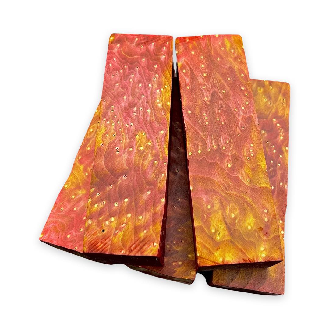 Red & Yellow Stabilised Maple Birdseye Burl (30x40x135mm)