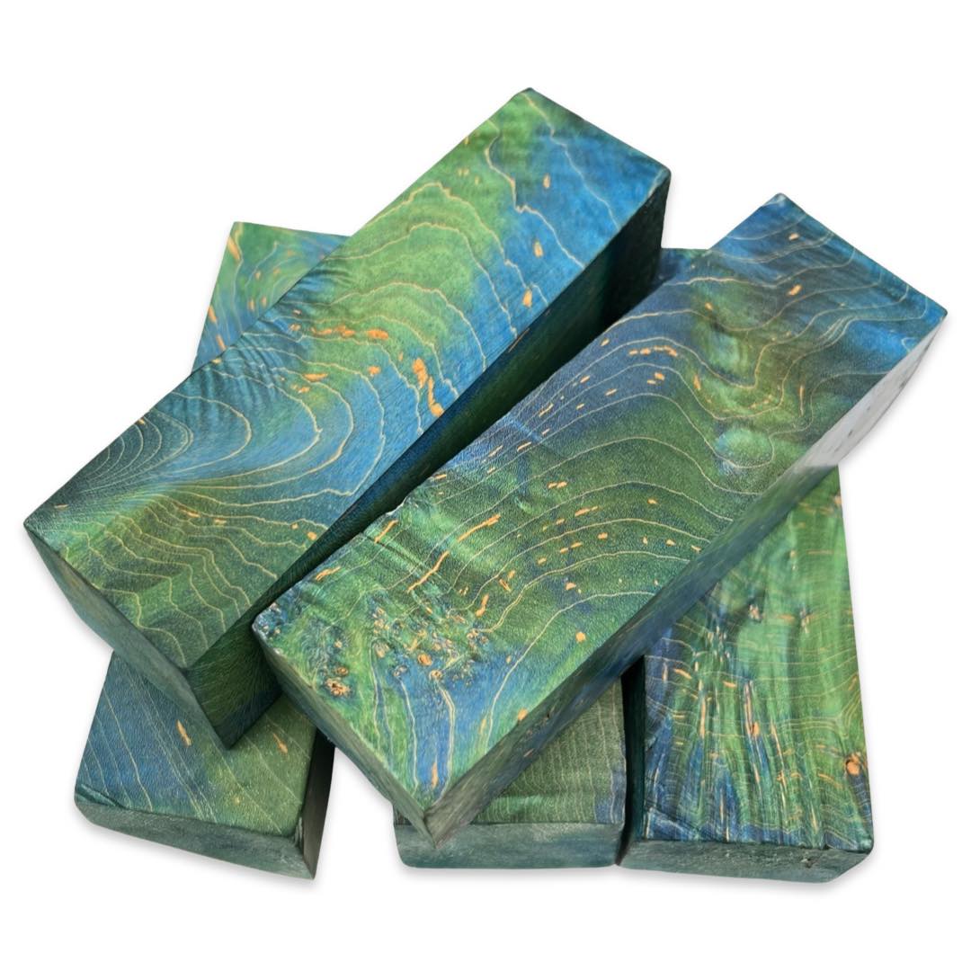 Blue & Green Stabilised Maple Curly Grain (30x40x135mm)