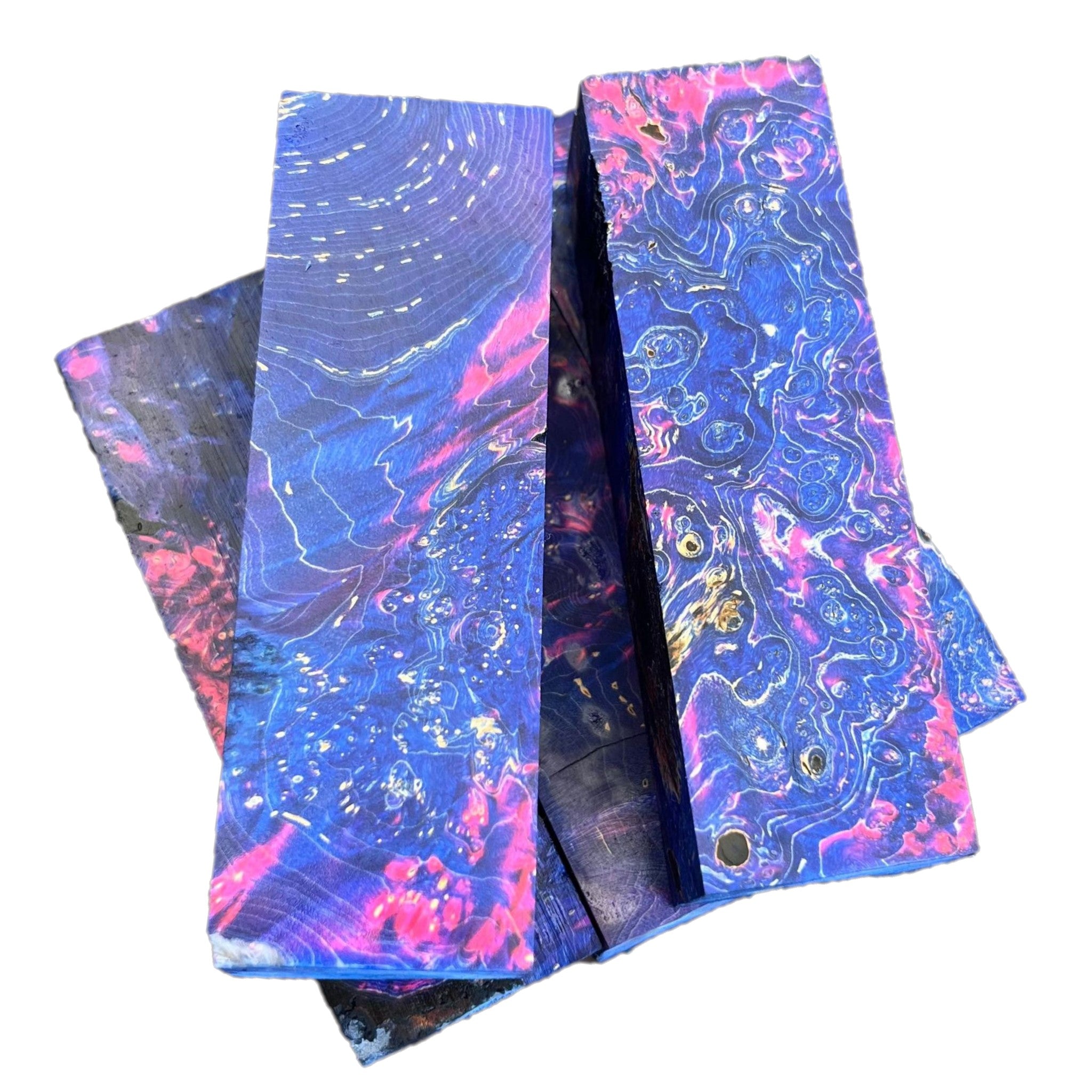 Blue & Pink Stabilised Maple Burl (30x40x135mm)