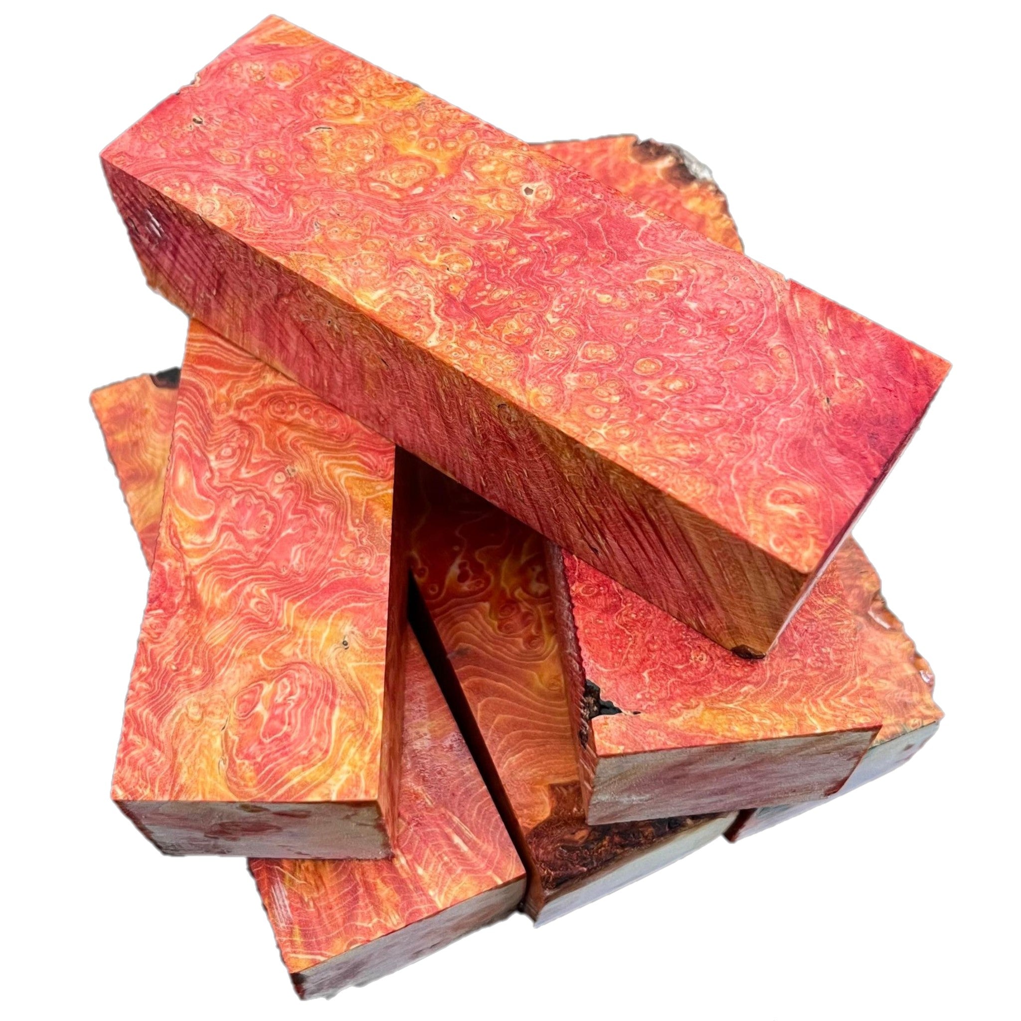 Red & Yellow Stabilised Maple Burl (30x40x135mm)