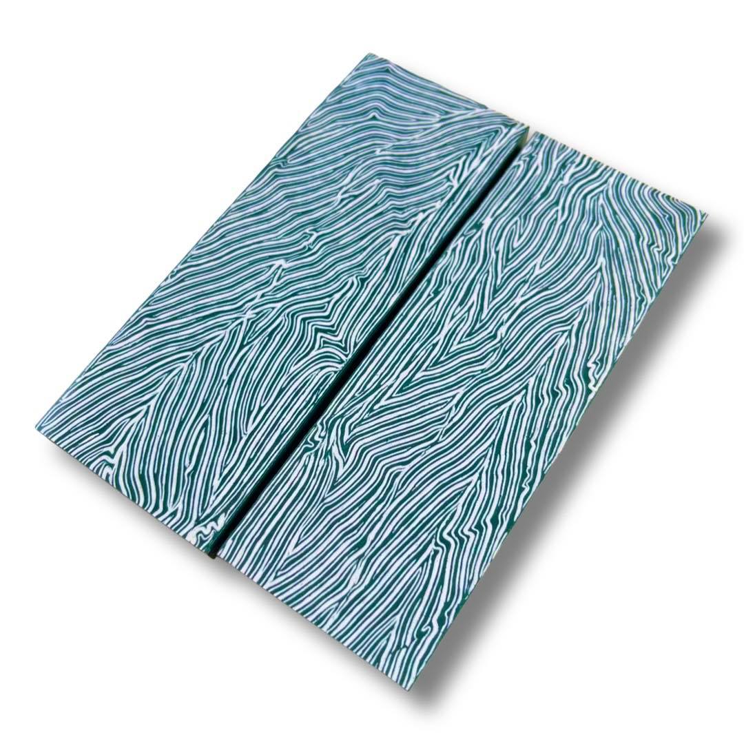 G10 Damascus Knife Scales & Blocks - White & Blue