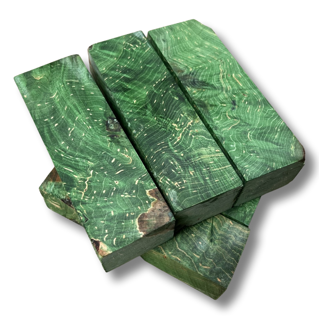 Green Stabilised Maple Curly Grain (30x40x135mm)