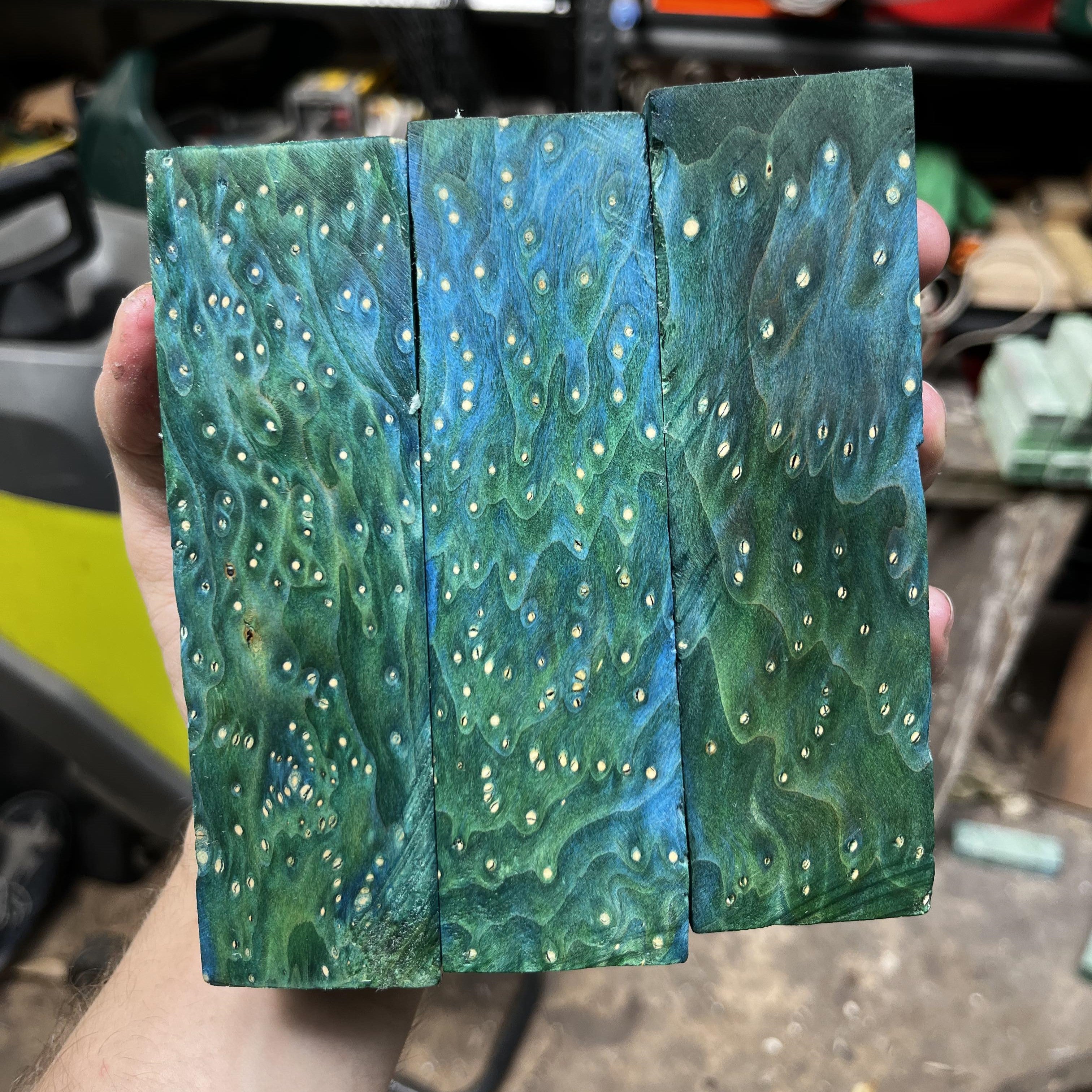 Blue Green Stabilised Maple Birdseye Burl (30x40x135mm)