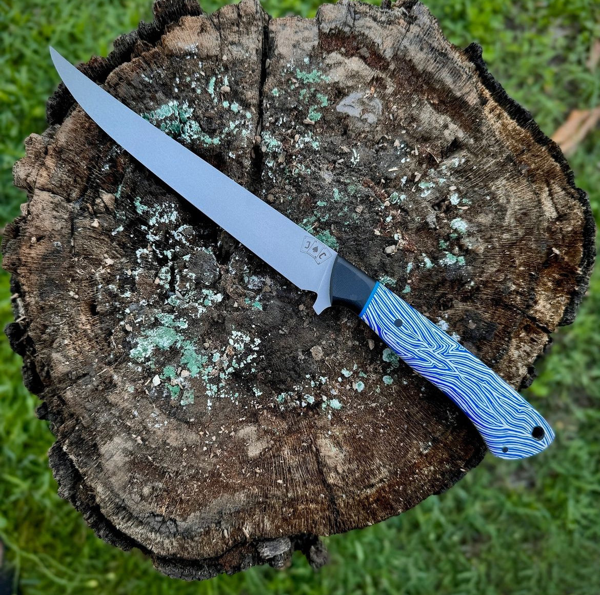 G10 Damascus Knife Scales & Blocks - White & Blue