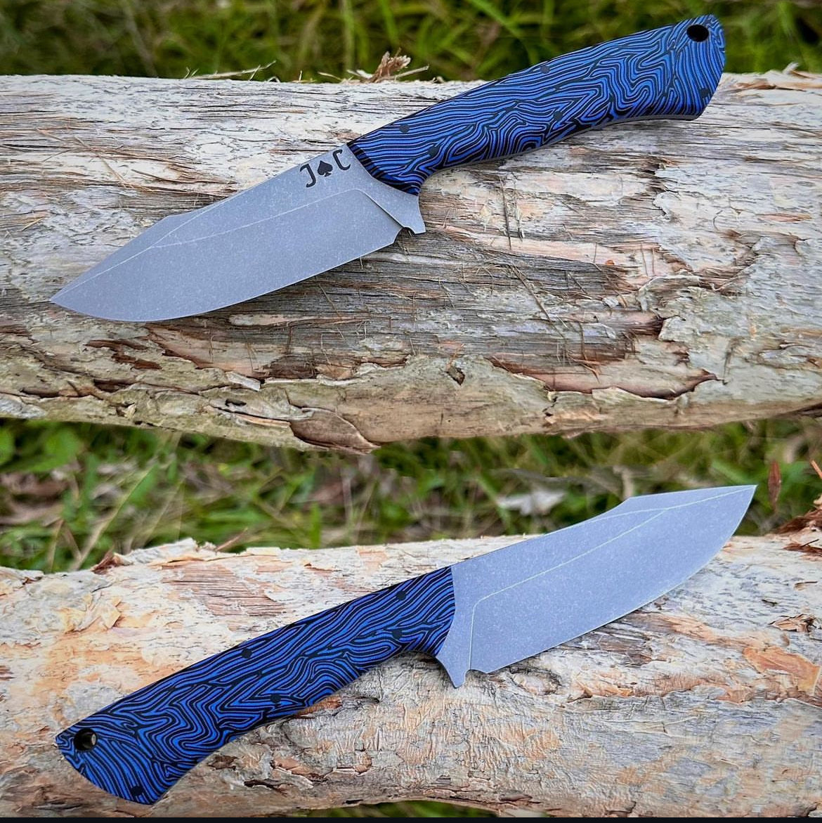 G10 Damascus Knife Scales & Blocks - Black & Blue