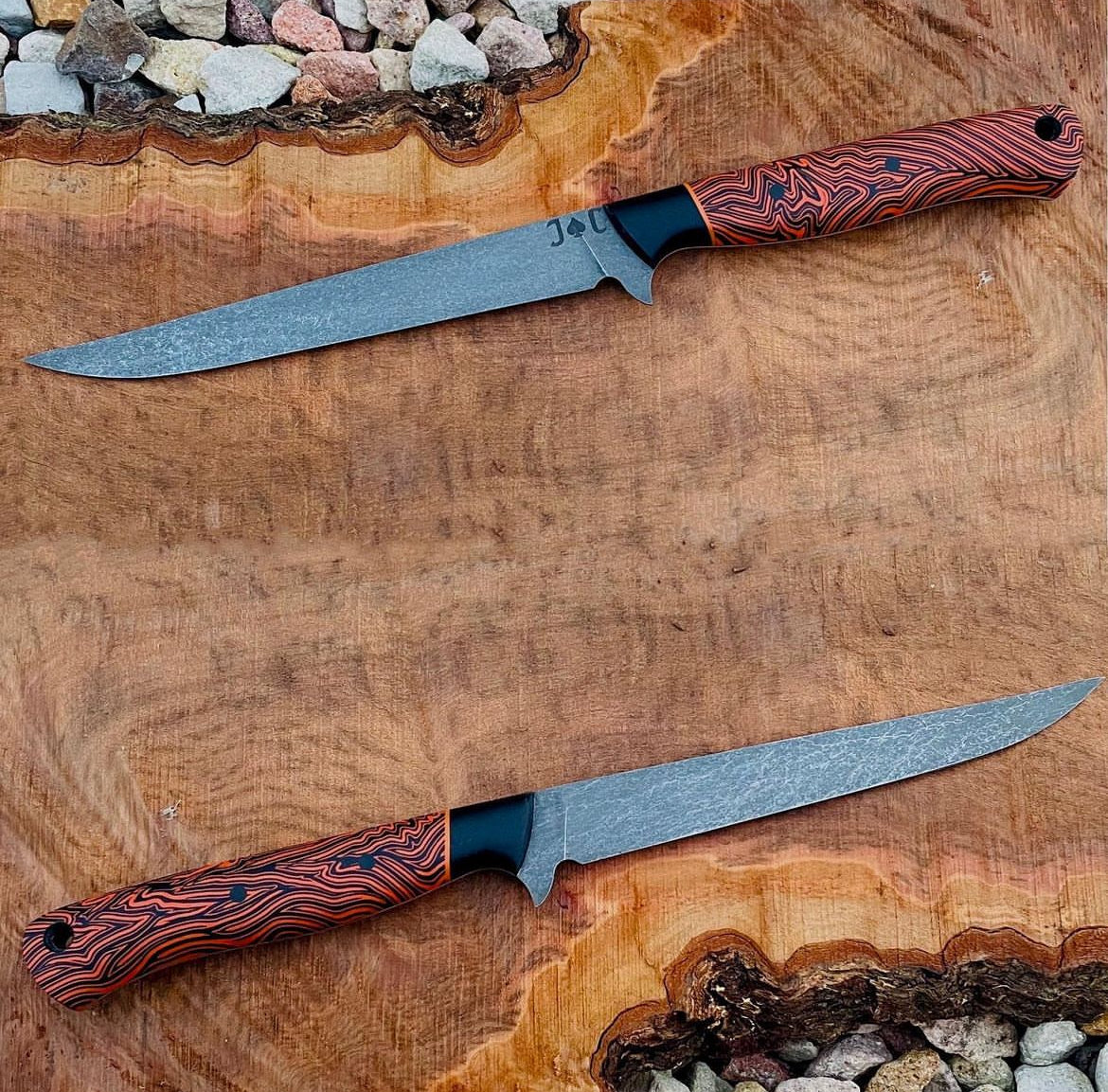 Damascus Knife Scales & Blocks - Black & Orange