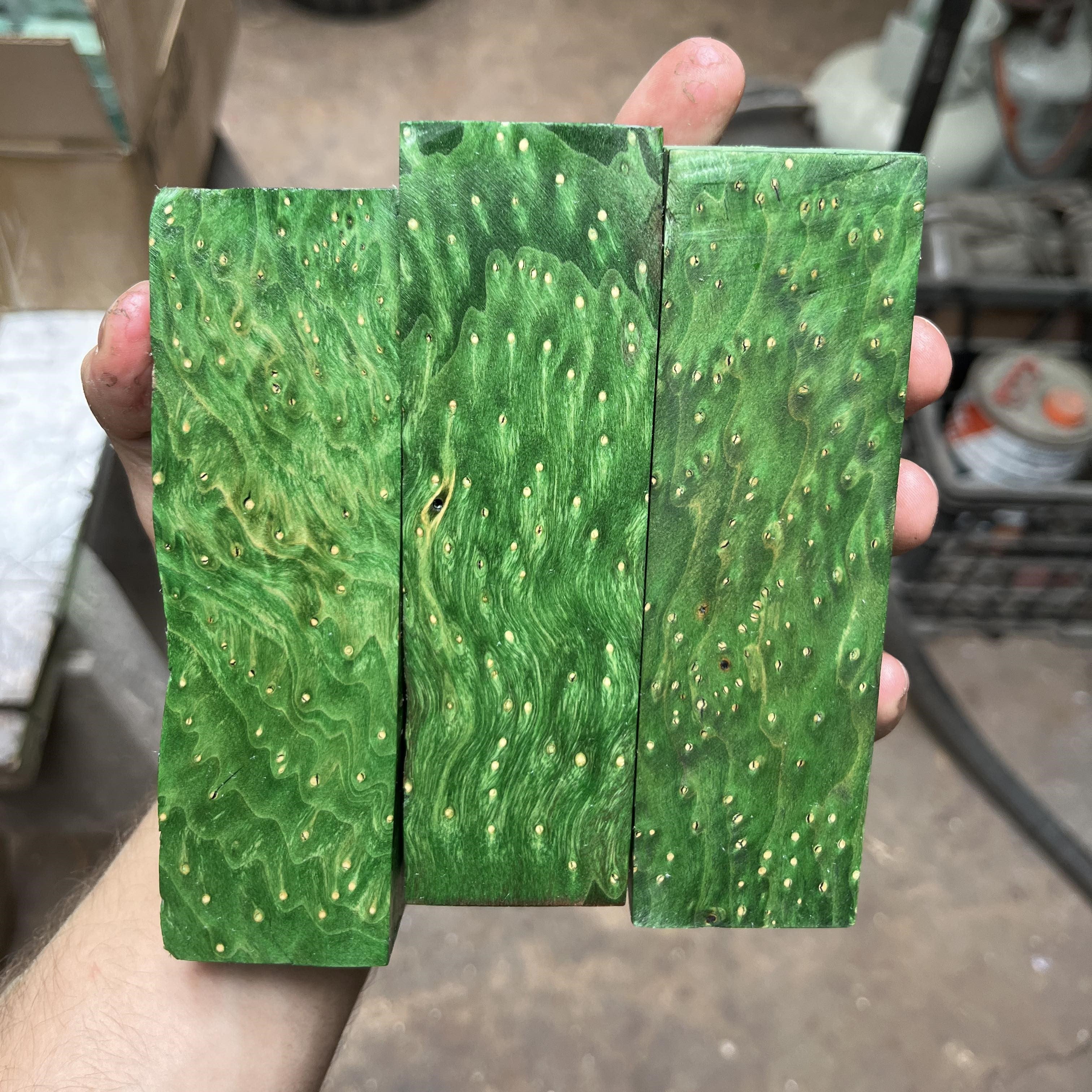 Green Stabilised Maple Birdseye Burl (30x40x135mm)