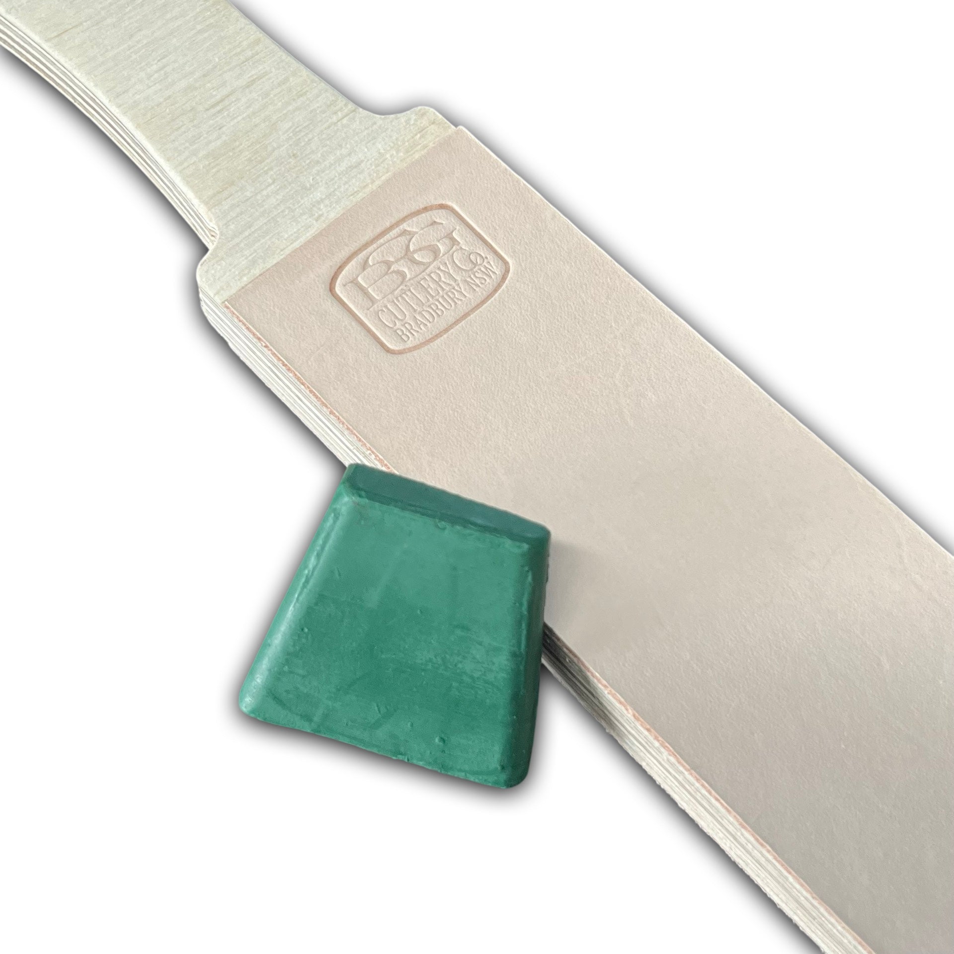 Two-Sided Leather Sharpening Strop with Green Compound Block