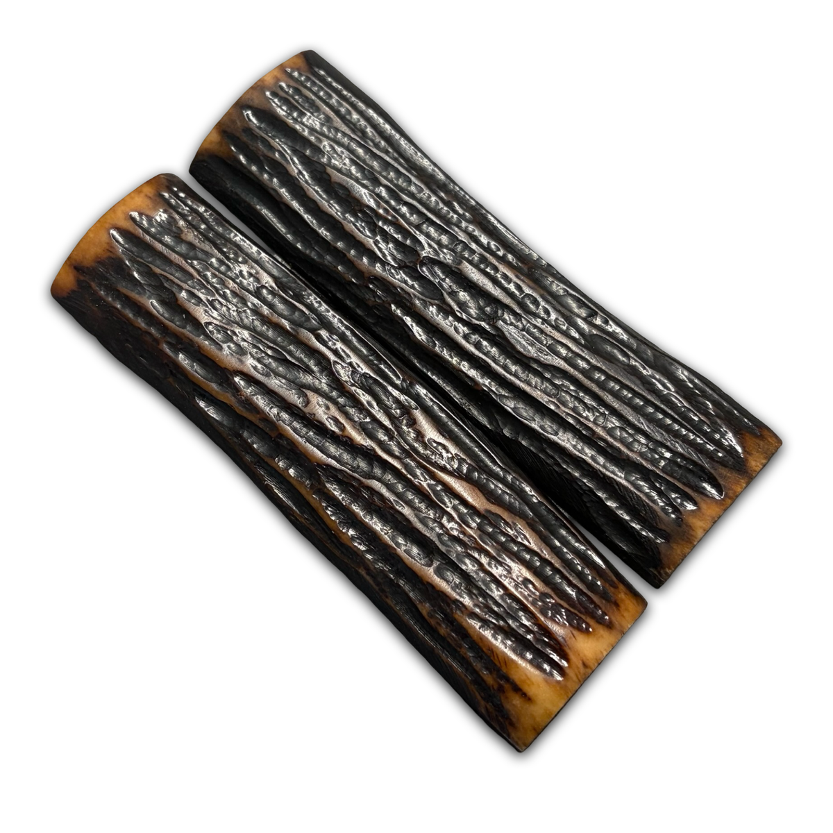Stabilised Camel Bone Scales - Amber stag jigged (8x38x127mm)