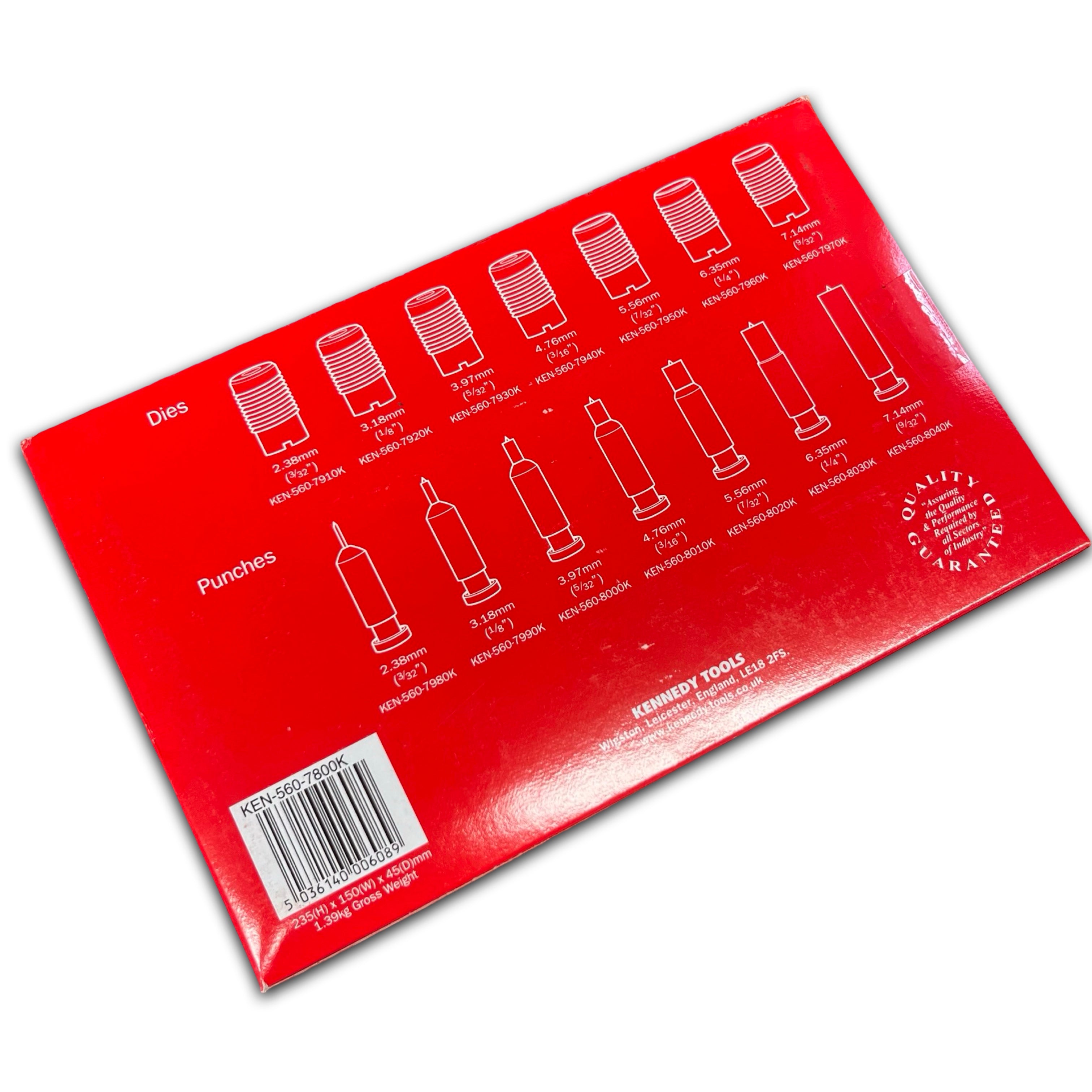Red tool packaging with illustrations and text on a white background