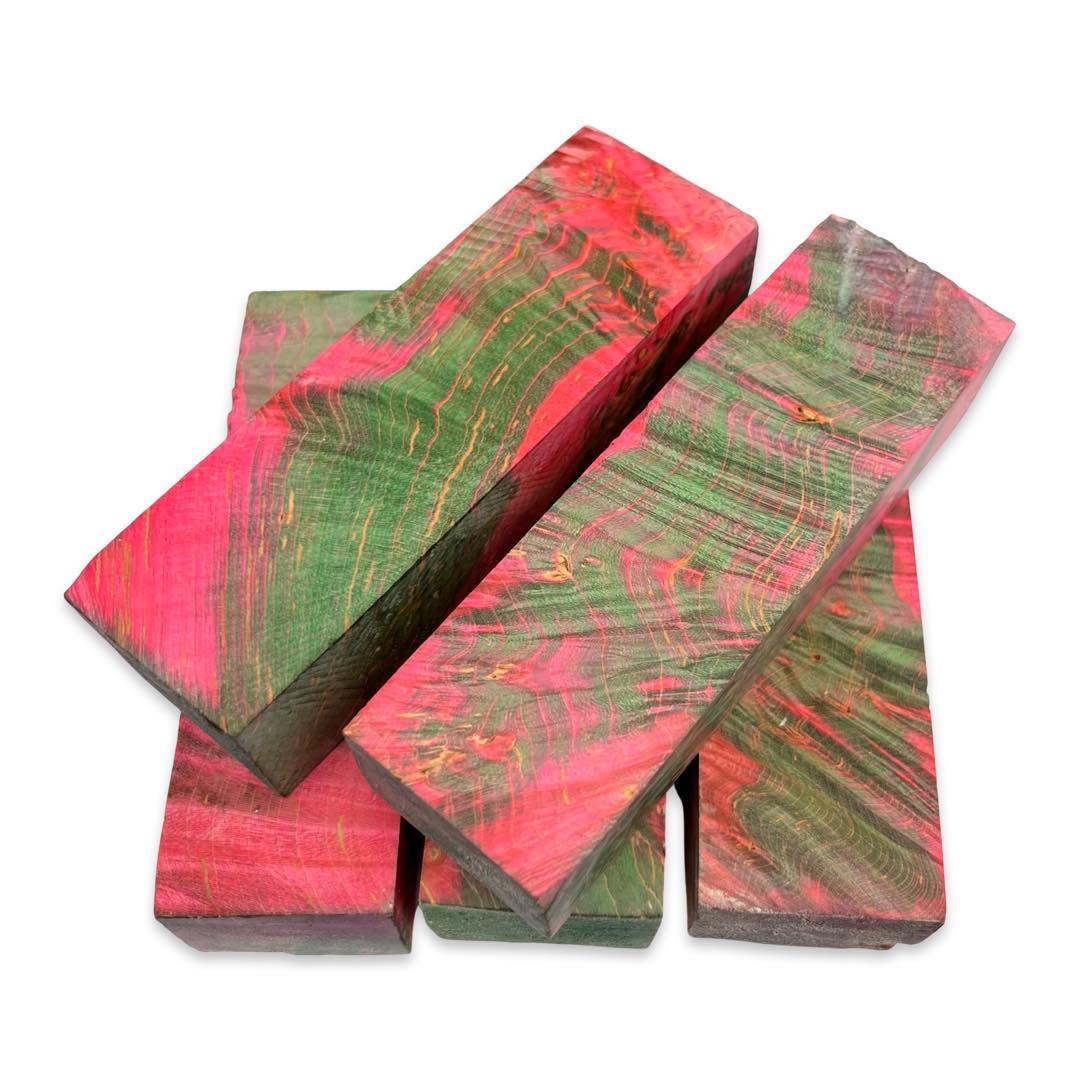 Green & Pink Stabilised Maple Curly Grain (30x40x135mm)