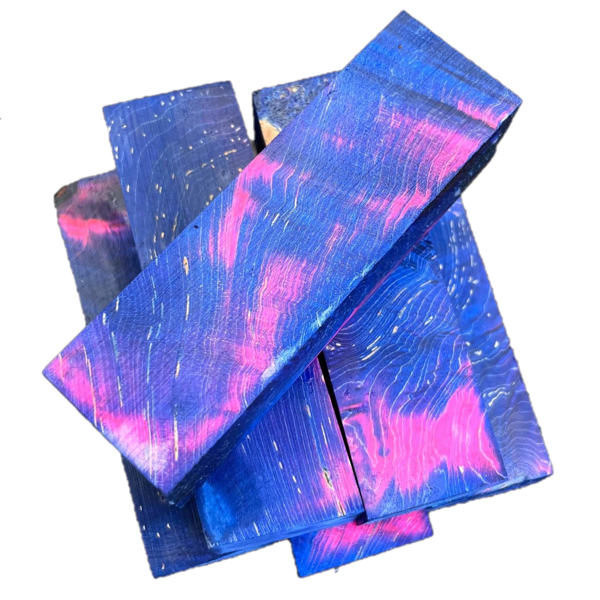 Blue & Pink Stabilised Maple Curly Grain (30x40x135mm)